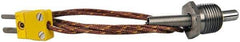 Thermo Electric - 0 to 900°F, K Pipe Plug, Thermocouple Probe - 5 Ft. Cable Length, Mini Connector, 1/2 Inch Probe Sheath Length, 6 Sec Response Time - USA Tool & Supply