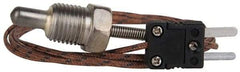 Thermo Electric - 0 to 900°F, J Pipe Plug, Thermocouple Probe - 5 Ft. Cable Length, Mini Connector, 1/2 Inch Probe Sheath Length, 6 Sec Response Time - USA Tool & Supply