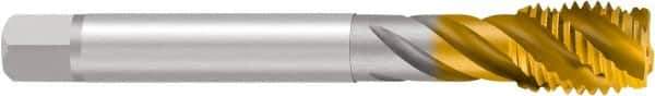 Emuge - 1/8-27 NPS, 45° Helix, 4 Flutes, Bottoming Chamfer, TiN Finish, Cobalt, Spiral Flute Pipe Tap - Right Hand Flute, 0.2756" Shank Diam, 0.7087" Thread Length, 0.2165" Square Size, Series Enorm - USA Tool & Supply