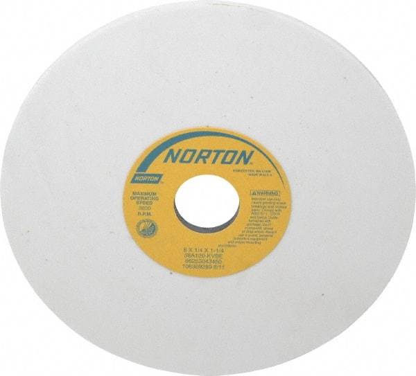 Norton - 8" Diam x 1-1/4" Hole x 1/4" Thick, K Hardness, 120 Grit Surface Grinding Wheel - Aluminum Oxide, Type 1, Fine Grade, 3,600 Max RPM, Vitrified Bond, No Recess - USA Tool & Supply