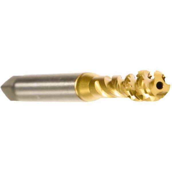 Emuge - 1/4-20 UNC 3 Flute 2B Modified Bottoming Spiral Flute Tap - Cobalt, TiN Finish, 3.15" OAL, Right Hand Flute, Right Hand Thread, Series Enorm - USA Tool & Supply