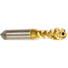 Emuge - #10-32 UNF 3 Flute 2B Modified Bottoming Spiral Flute Tap - Cobalt, TiN Finish, 2.756" OAL, Right Hand Flute, Right Hand Thread, Series Enorm - USA Tool & Supply