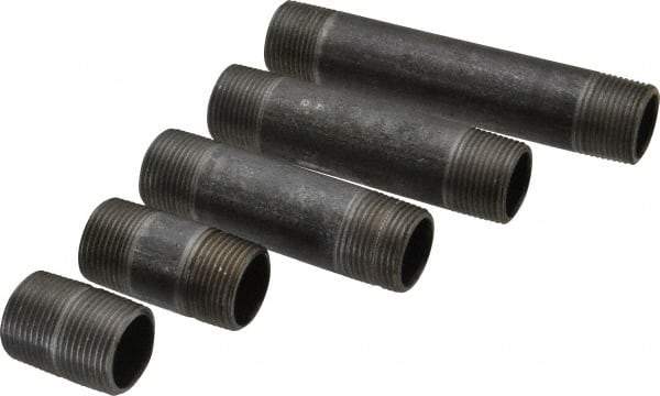 Made in USA - 66 Piece, 3/4" Pipe, Black Finished Steel Pipe Nipple Set - Schedule 40, (6) Close, (6) 1-1/2, (6) 2, (6) 2-1/2, (6) 3, (6) 3-1/2, (6) 4, (6) 4-1/2, (6) 5, (6) 5-1/2, (6) 6 - USA Tool & Supply