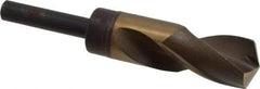 Hertel - 1-1/8" Drill, 135° Point, Cobalt Silver Deming & Reduced Shank Drill Bit - TiN Finish, 6" OAL, Straight Shank, 3" Flute Length, Right Hand Cut, Notched Point, Spiral Flute, Regular Spiral - USA Tool & Supply