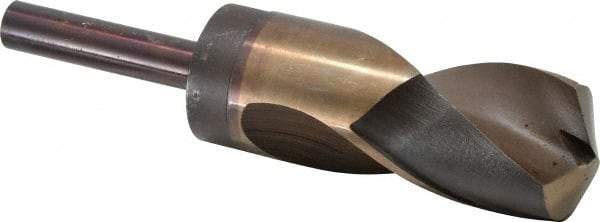 Hertel - 1-7/16" Drill, 135° Point, Cobalt Silver Deming & Reduced Shank Drill Bit - TiN Finish, 6" OAL, Straight Shank, 3" Flute Length, Right Hand Cut, Notched Point, Spiral Flute, Regular Spiral - USA Tool & Supply