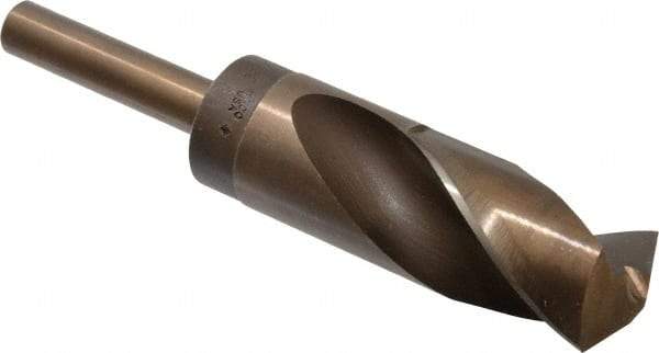 Hertel - 1-7/32" Drill, 135° Point, Cobalt Silver Deming & Reduced Shank Drill Bit - TiN Finish, 6" OAL, Straight Shank, 3" Flute Length, Right Hand Cut, Notched Point, Spiral Flute, Regular Spiral - USA Tool & Supply