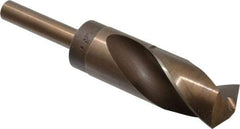 Hertel - 1-7/32" Drill, 135° Point, Cobalt Silver Deming & Reduced Shank Drill Bit - TiN Finish, 6" OAL, Straight Shank, 3" Flute Length, Right Hand Cut, Notched Point, Spiral Flute, Regular Spiral - USA Tool & Supply