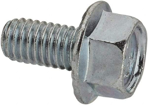 Value Collection - #10-32 UNF, 3/8" Length Under Head, Hex Drive Flange Bolt - 3/8" Thread Length, Grade 5 Steel, Serrated Flange, Zinc-Plated Finish - USA Tool & Supply