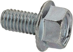 Value Collection - #10-32 UNF, 3/8" Length Under Head, Hex Drive Flange Bolt - 3/8" Thread Length, Grade 5 Steel, Serrated Flange, Zinc-Plated Finish - USA Tool & Supply