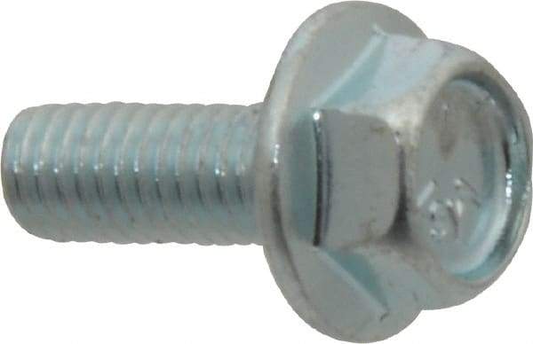 Value Collection - #10-32 UNF, 1/2" Length Under Head, Hex Drive Flange Bolt - 1/2" Thread Length, Grade 5 Steel, Serrated Flange, Zinc-Plated Finish - USA Tool & Supply
