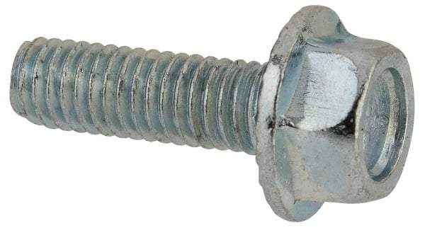 Value Collection - #10-32 UNF, 5/8" Length Under Head, Hex Drive Flange Bolt - 5/8" Thread Length, Grade 5 Steel, Serrated Flange, Zinc-Plated Finish - USA Tool & Supply