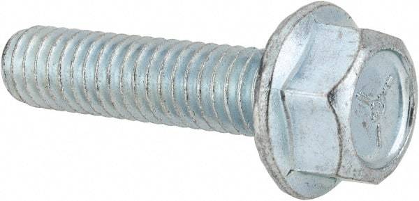 Value Collection - 5/16-18 UNC, 1-1/4" Length Under Head, Hex Drive Flange Bolt - 1-1/4" Thread Length, Grade 5 Steel, Serrated Flange, Zinc-Plated Finish - USA Tool & Supply