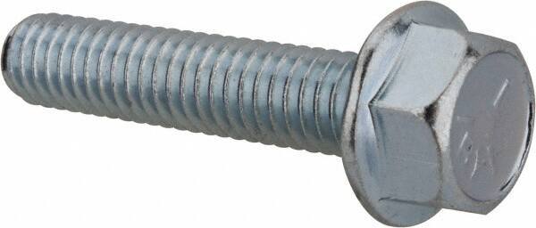 Value Collection - 5/16-18 UNC, 1-1/2" Length Under Head, Hex Drive Flange Bolt - 1-1/2" Thread Length, Grade 5 Steel, Serrated Flange, Zinc-Plated Finish - USA Tool & Supply