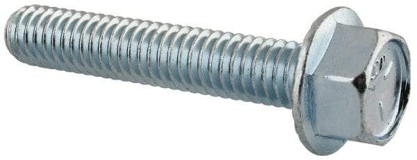 Value Collection - 5/16-18 UNC, 1-3/4" Length Under Head, Hex Drive Flange Bolt - 1-3/4" Thread Length, Grade 5 Steel, Serrated Flange, Zinc-Plated Finish - USA Tool & Supply