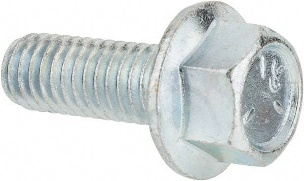 Value Collection - 3/8-16 UNC, 1" Length Under Head, Hex Drive Flange Bolt - 1" Thread Length, Grade 5 Steel, Serrated Flange, Zinc-Plated Finish - USA Tool & Supply