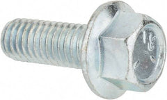 Value Collection - 3/8-16 UNC, 1" Length Under Head, Hex Drive Flange Bolt - 1" Thread Length, Grade 5 Steel, Serrated Flange, Zinc-Plated Finish - USA Tool & Supply