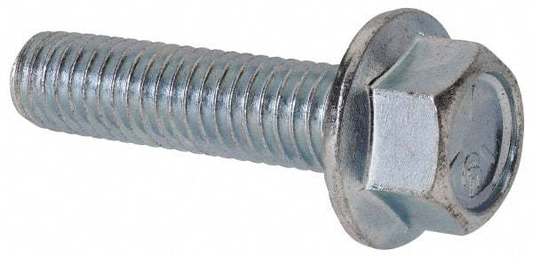 Value Collection - 3/8-16 UNC, 1-1/2" Length Under Head, Hex Drive Flange Bolt - 1-1/2" Thread Length, Grade 5 Steel, Serrated Flange, Zinc-Plated Finish - USA Tool & Supply