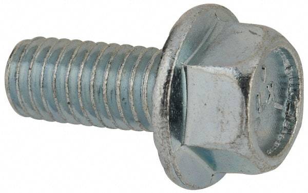 Value Collection - 3/8-16 UNC, 7/8" Length Under Head, Hex Drive Flange Bolt - 7/8" Thread Length, Grade 5 Steel, Serrated Flange, Zinc-Plated Finish - USA Tool & Supply