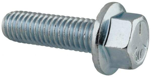 Value Collection - 7/16-14 UNC, 1-1/2" Length Under Head, Hex Drive Flange Bolt - 1-1/2" Thread Length, Grade 5 Steel, Serrated Flange, Zinc-Plated Finish - USA Tool & Supply
