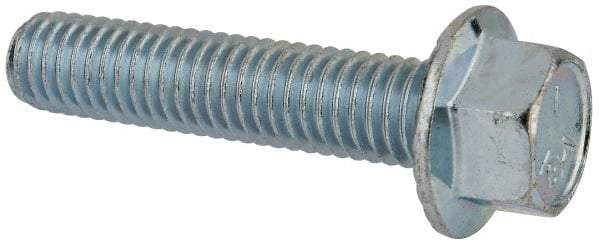 Value Collection - 7/16-14 UNC, 2" Length Under Head, Hex Drive Flange Bolt - 2" Thread Length, Grade 5 Steel, Serrated Flange, Zinc-Plated Finish - USA Tool & Supply
