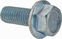 Value Collection - 1/2-13 UNC, 1-1/4" Length Under Head, Hex Drive Flange Bolt - 1-1/4" Thread Length, Grade 5 Steel, Serrated Flange, Zinc-Plated Finish - USA Tool & Supply
