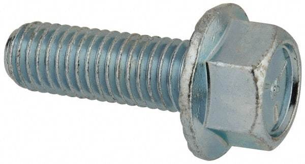 Value Collection - 1/2-13 UNC, 1-1/2" Length Under Head, Hex Drive Flange Bolt - 1-1/2" Thread Length, Grade 5 Steel, Serrated Flange, Zinc-Plated Finish - USA Tool & Supply