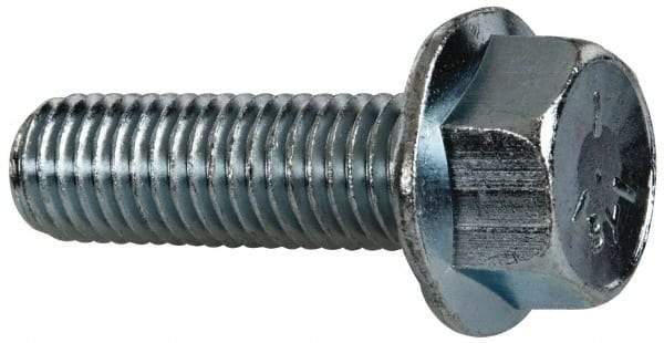 Value Collection - 5/8-11 UNC, 2" Length Under Head, Hex Drive Flange Bolt - 2" Thread Length, Grade 5 Steel, Serrated Flange, Zinc-Plated Finish - USA Tool & Supply