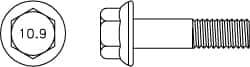 Value Collection - M6x1.00 Metric Coarse, 60mm Length Under Head, Hex Drive Flange Bolt - 20mm Thread Length, Grade 10.9 Alloy Steel, Smooth Flange, Phosphate & Oil Finish - USA Tool & Supply