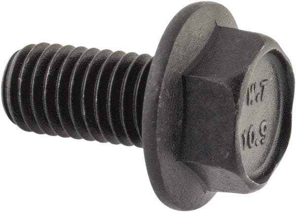 Value Collection - M10x1.50 Metric Coarse, 20mm Length Under Head, Hex Drive Flange Bolt - 20mm Thread Length, Grade 10.9 Alloy Steel, Smooth Flange, Phosphate & Oil Finish - USA Tool & Supply