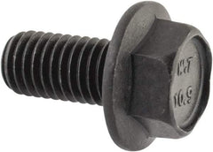Value Collection - M10x1.50 Metric Coarse, 20mm Length Under Head, Hex Drive Flange Bolt - 20mm Thread Length, Grade 10.9 Alloy Steel, Smooth Flange, Phosphate & Oil Finish - USA Tool & Supply