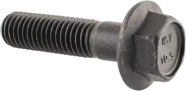 Value Collection - M10x1.50 Metric Coarse, 40mm Length Under Head, Hex Drive Flange Bolt - 35mm Thread Length, Grade 10.9 Alloy Steel, Smooth Flange, Phosphate & Oil Finish - USA Tool & Supply