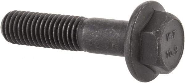 Value Collection - M10x1.50 Metric Coarse, 45mm Length Under Head, Hex Drive Flange Bolt - 35mm Thread Length, Grade 10.9 Alloy Steel, Smooth Flange, Phosphate & Oil Finish - USA Tool & Supply