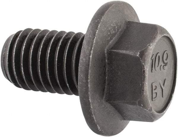 Value Collection - M12x1.75 Metric Coarse, 20mm Length Under Head, Hex Drive Flange Bolt - 20mm Thread Length, Grade 10.9 Alloy Steel, Smooth Flange, Phosphate & Oil Finish - USA Tool & Supply