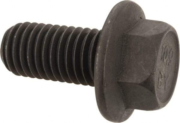 Value Collection - M12x1.75 Metric Coarse, 25mm Length Under Head, Hex Drive Flange Bolt - 25mm Thread Length, Grade 10.9 Alloy Steel, Smooth Flange, Phosphate & Oil Finish - USA Tool & Supply