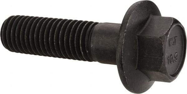 Value Collection - M12x1.75 Metric Coarse, 45mm Length Under Head, Hex Drive Flange Bolt - 40mm Thread Length, Grade 10.9 Alloy Steel, Smooth Flange, Phosphate & Oil Finish - USA Tool & Supply