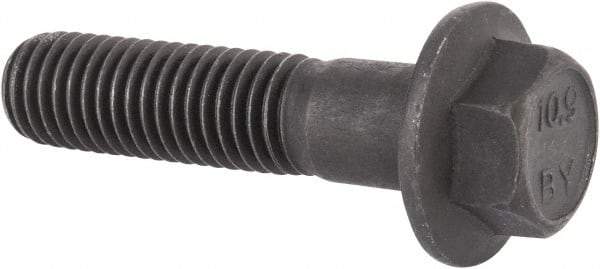 Value Collection - M12x1.75 Metric Coarse, 50mm Length Under Head, Hex Drive Flange Bolt - 40mm Thread Length, Grade 10.9 Alloy Steel, Smooth Flange, Phosphate & Oil Finish - USA Tool & Supply