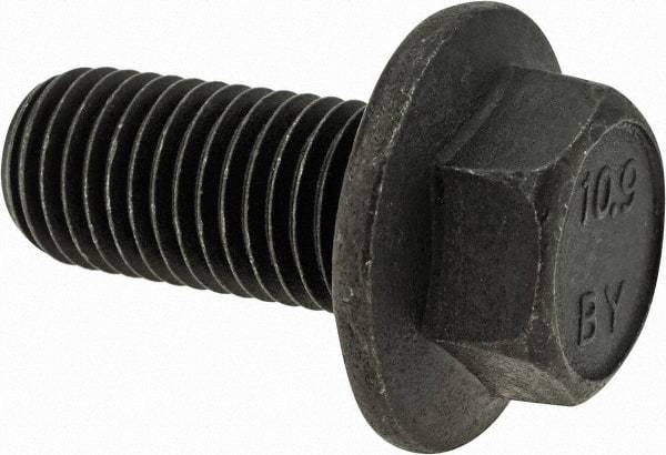 Value Collection - M16x2.00 Metric Coarse, 35mm Length Under Head, Hex Drive Flange Bolt - 35mm Thread Length, Grade 10.9 Alloy Steel, Smooth Flange, Phosphate & Oil Finish - USA Tool & Supply