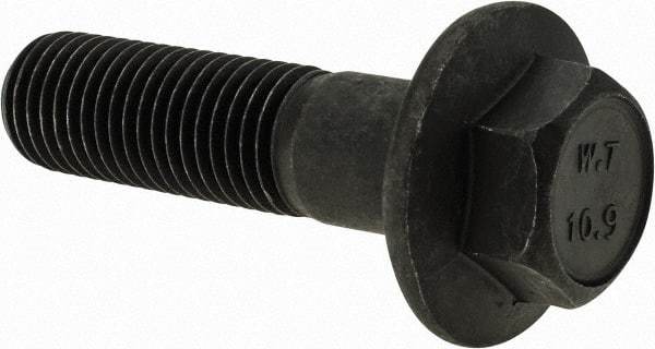 Value Collection - M16x2.00 Metric Coarse, 60mm Length Under Head, Hex Drive Flange Bolt - 50mm Thread Length, Grade 10.9 Alloy Steel, Smooth Flange, Phosphate & Oil Finish - USA Tool & Supply