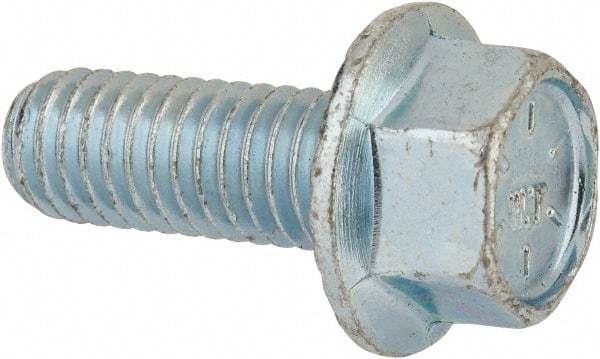 Value Collection - 3/8-16 UNC, 1" Length Under Head, Hex Drive Flange Bolt - 1" Thread Length, Grade 8 Steel, Serrated Flange, Zinc-Plated Finish - USA Tool & Supply