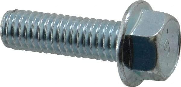 Value Collection - 3/8-16 UNC, 1-1/4" Length Under Head, Hex Drive Flange Bolt - 1-1/4" Thread Length, Grade 8 Steel, Serrated Flange, Zinc-Plated Finish - USA Tool & Supply