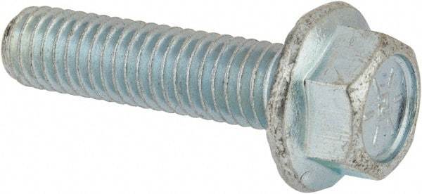 Value Collection - 3/8-16 UNC, 1-1/2" Length Under Head, Hex Drive Flange Bolt - 1-1/2" Thread Length, Grade 8 Steel, Serrated Flange, Zinc-Plated Finish - USA Tool & Supply