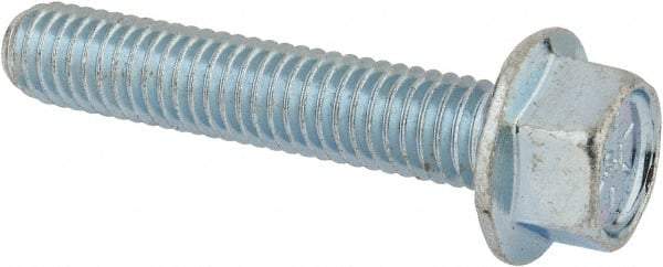 Value Collection - 3/8-16 UNC, 2" Length Under Head, Hex Drive Flange Bolt - 2" Thread Length, Grade 8 Steel, Serrated Flange, Zinc-Plated Finish - USA Tool & Supply
