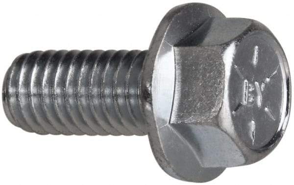 Value Collection - 3/8-16 UNC, 7/8" Length Under Head, Hex Drive Flange Bolt - 7/8" Thread Length, Grade 8 Steel, Serrated Flange, Zinc-Plated Finish - USA Tool & Supply
