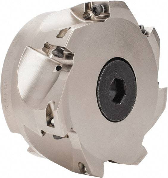 Seco - 7 Inserts, 4" Cut Diam, 1" Arbor Diam, 0.669" Max Depth of Cut, Indexable Square-Shoulder Face Mill - 0/90° Lead Angle, 1.969" High, XO.X 1806.. Insert Compatibility, Through Coolant, Series Power Turbo - USA Tool & Supply