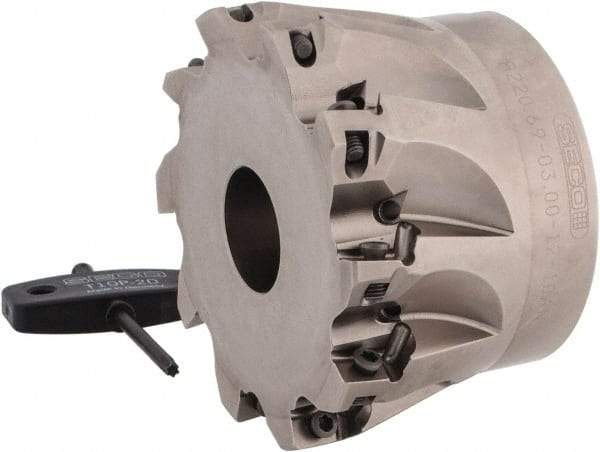 Seco - 10 Inserts, 3" Cut Diam, 1" Arbor Diam, 0.433" Max Depth of Cut, Indexable Square-Shoulder Face Mill - 0/90° Lead Angle, 2" High, XO.X 1204.. Insert Compatibility, Through Coolant, Series Super Turbo - USA Tool & Supply