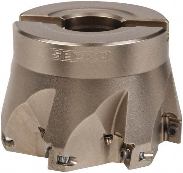 Seco - 7 Inserts, 3" Cut Diam, 1" Arbor Diam, 0.433" Max Depth of Cut, Indexable Square-Shoulder Face Mill - 0/90° Lead Angle, 2" High, XO.X 1204.. Insert Compatibility, Through Coolant, Series Super Turbo - USA Tool & Supply