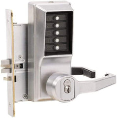 Kaba Access - Combination Entry Lever Lockset with Key Override - 2-3/4" Back Set, No Cylinder, Zamak3, Satin Chrome Finish - USA Tool & Supply