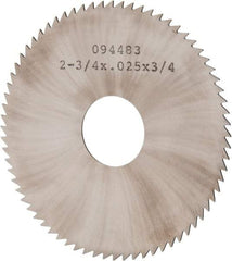 Made in USA - 2-3/4" Diam x 0.025" Blade Thickness x 3/4" Arbor Hole Diam, 72 Tooth Slitting and Slotting Saw - Arbor Connection, Solid Carbide, Concave Ground - USA Tool & Supply