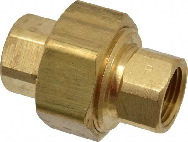Parker - 3/8 Female Thread, Brass Industrial Pipe Union - FNPTF, 1,000 psi - USA Tool & Supply