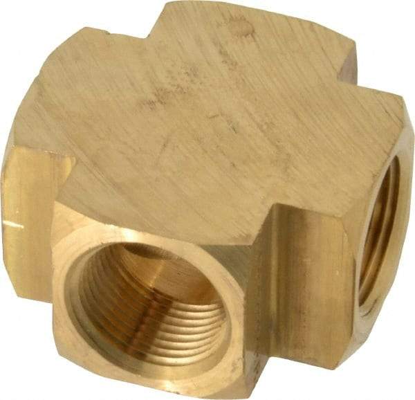 Parker - 3/4 Female Thread, Brass Industrial Pipe Female Cross - FNPTF, 1,000 psi - USA Tool & Supply